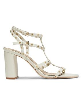 DKNY Ivory,Cream Strappy Studded Block Heel Sandals